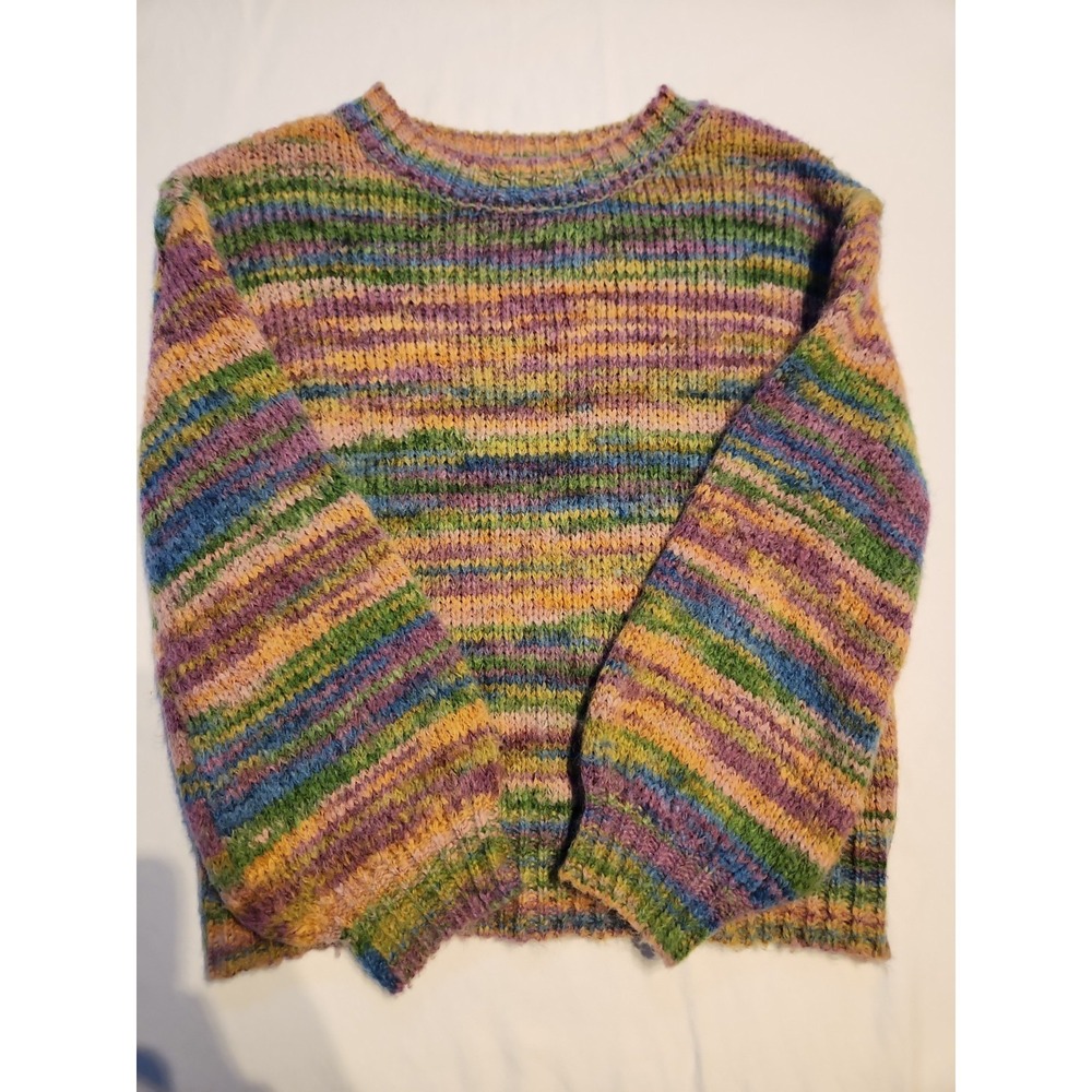 Love X Design Womens XS Space Dye Striped Wool Blend Knit Crewneck Sweater Multi